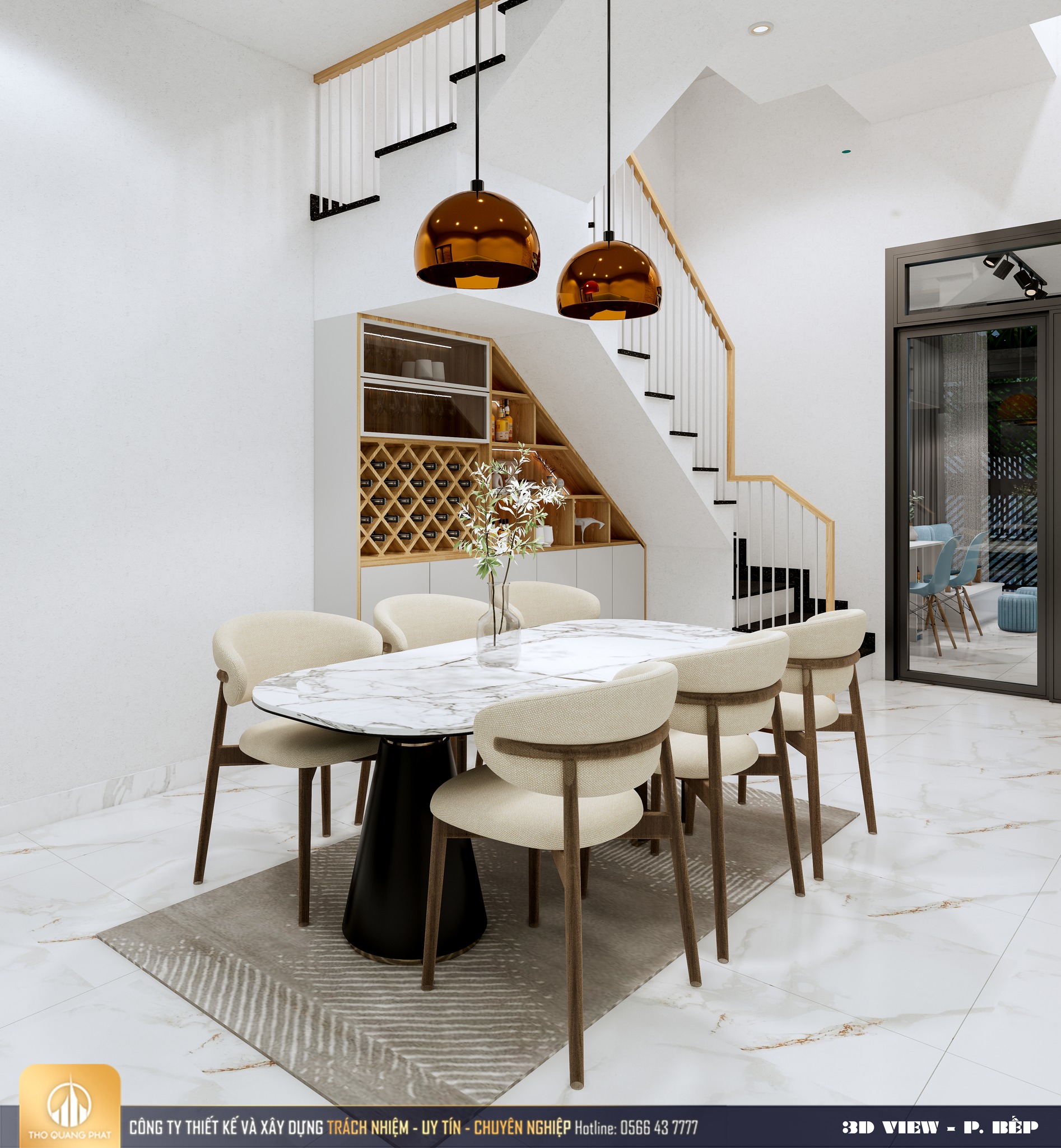 Ảnh bản vẽ 3D phòng khách nhà phố 