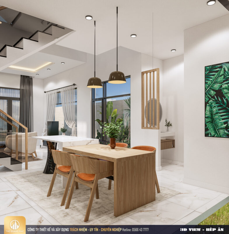 Phòng khách và bếp ăn nhà phố 3 tầng hiện đại