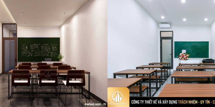 Ảnh thiết kế và thực tế  phòng học