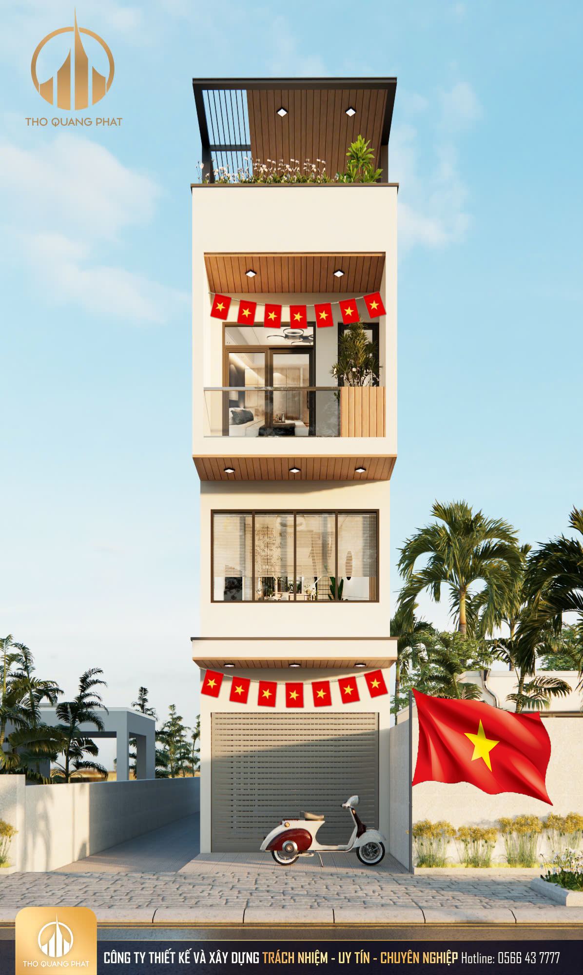 Mặt tiền thiết kế 3D nhà phố 3 tầng 1 tum tại Thanh Khê - Đà Nẵng