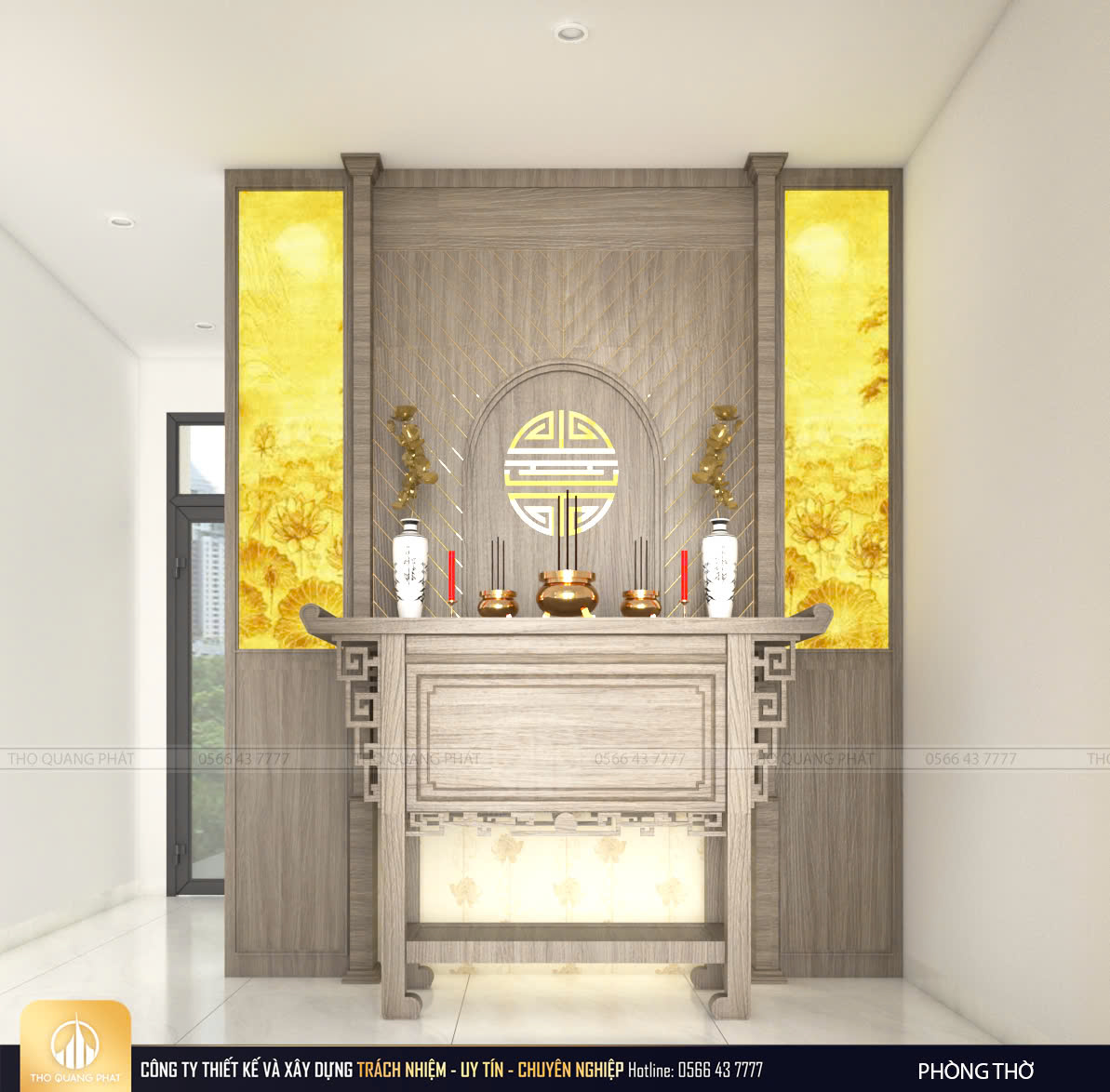 phòng thờ nhà phố hiện đại 3 tầng 1 tum.