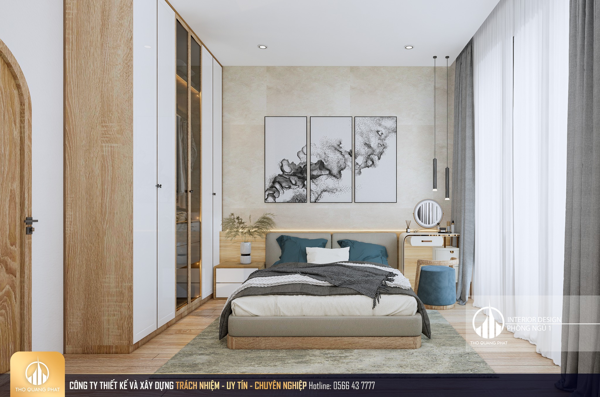Phòng ngủ mẫu nhà phố 3 tầng kiến trúc Địa Trung Hải