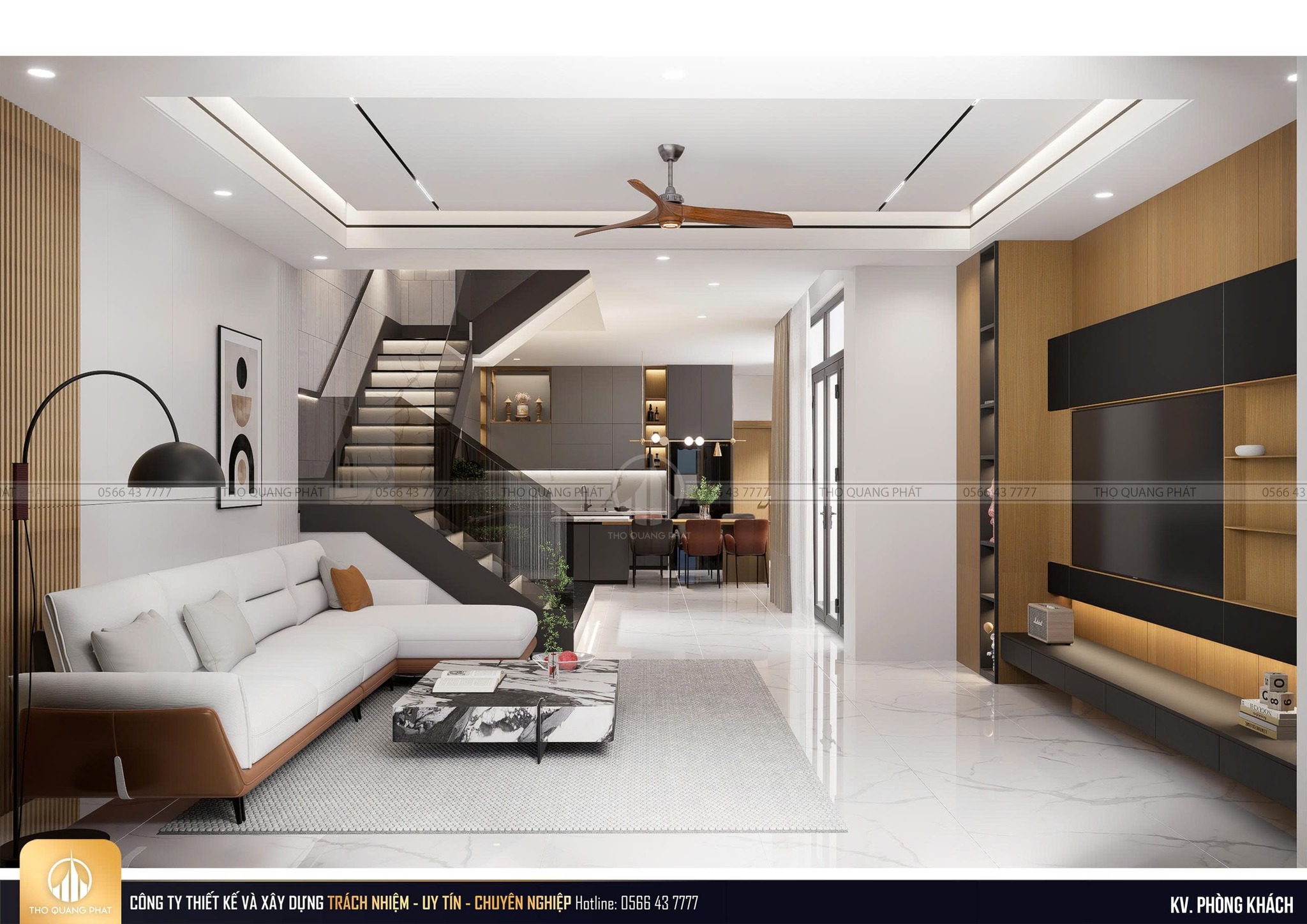 Phòng khách& bếp nhà phố hiện đại