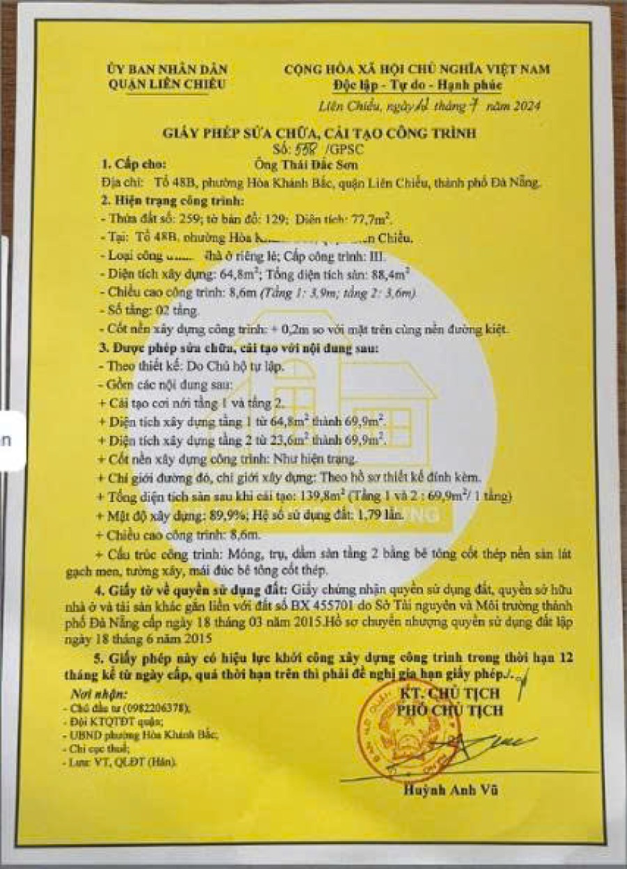 Xin phép sửa chữa tại Đà Nẵng.
